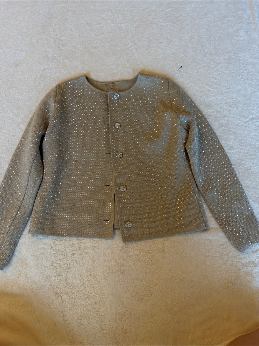 Sioni Taupe Beaded Cardigan with Crystal Buttons